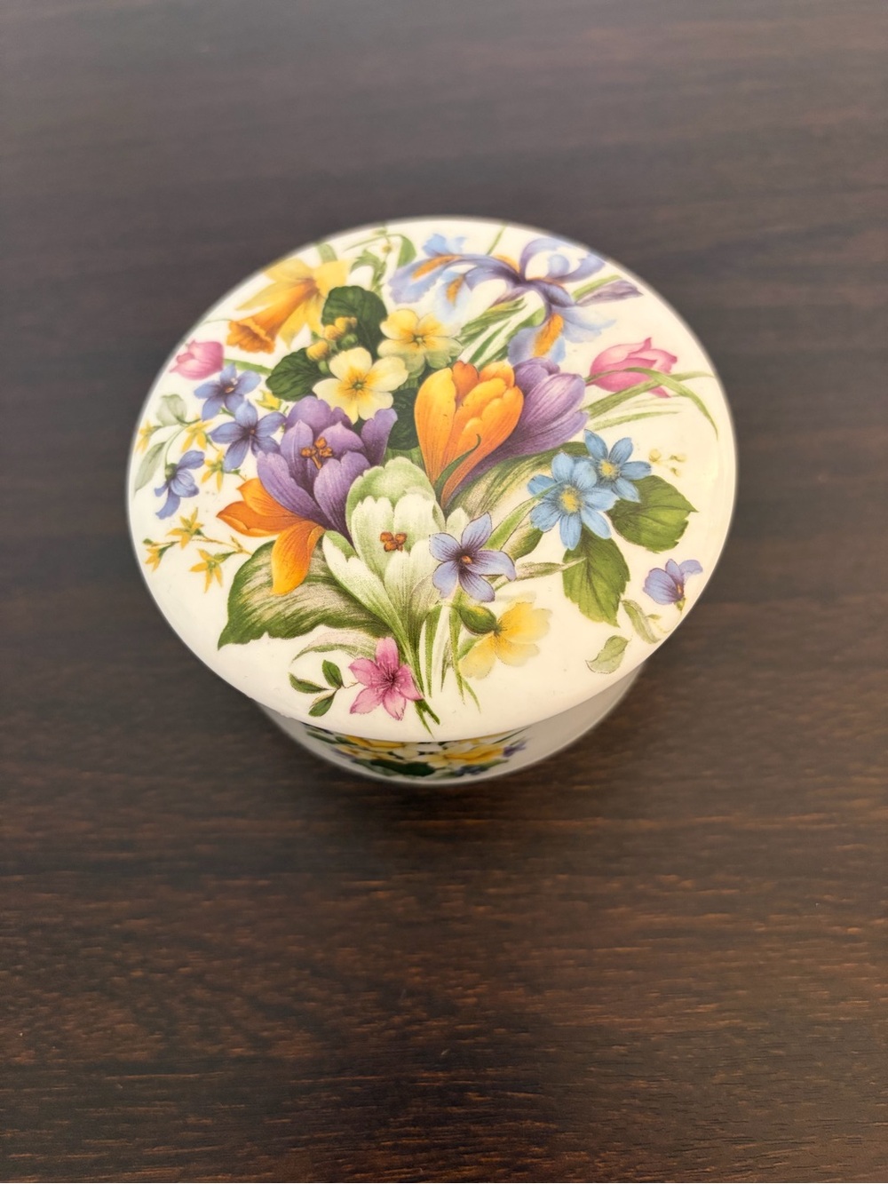 Stafford White Porcelain Round Trinket Box with Red Backstamp